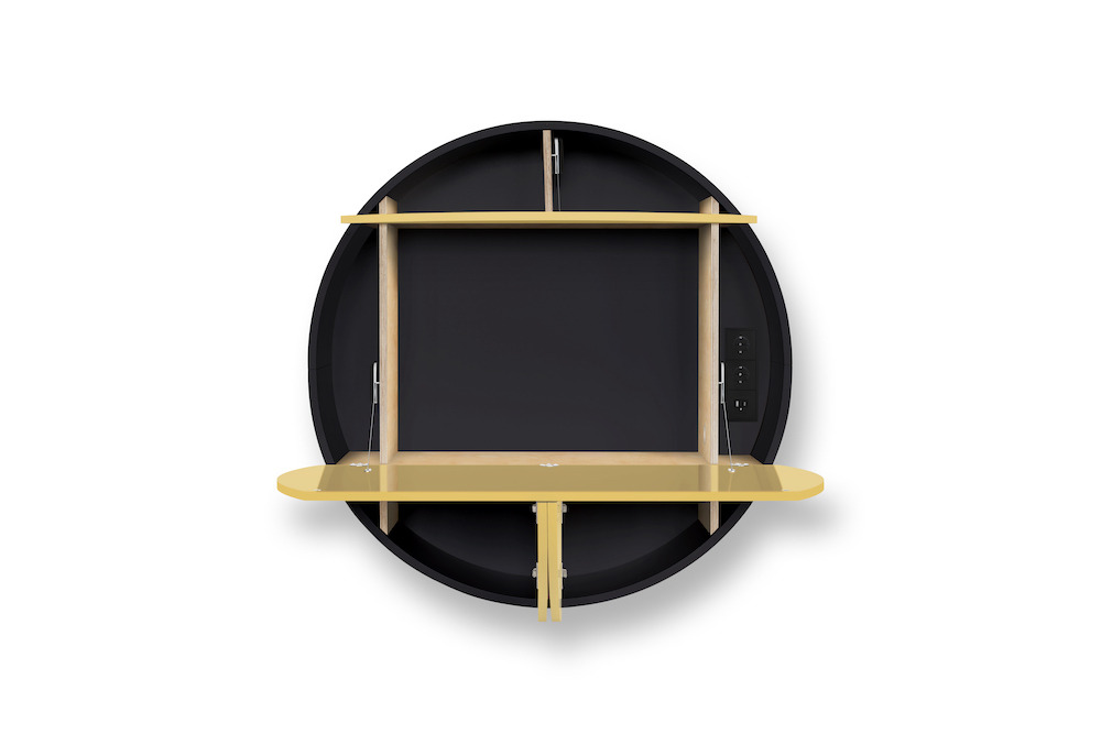 Bureau mural multifonctionnel Cabinet Pill Extra Jaune en bois par Inesa Malafej au design scandinave Bureau mural multifonctionnel Cabinet Pill Extra Jaune en bois par Inesa Malafej au design scandinave