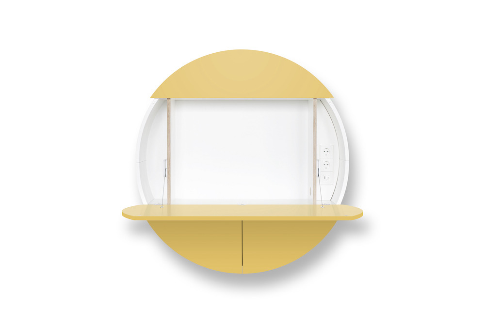 Bureau mural multifonctionnel Cabinet Pill Extra Jaune en bois par Inesa Malafej au design scandinave Bureau mural multifonctionnel Cabinet Pill Extra Jaune en bois par Inesa Malafej au design scandinave
