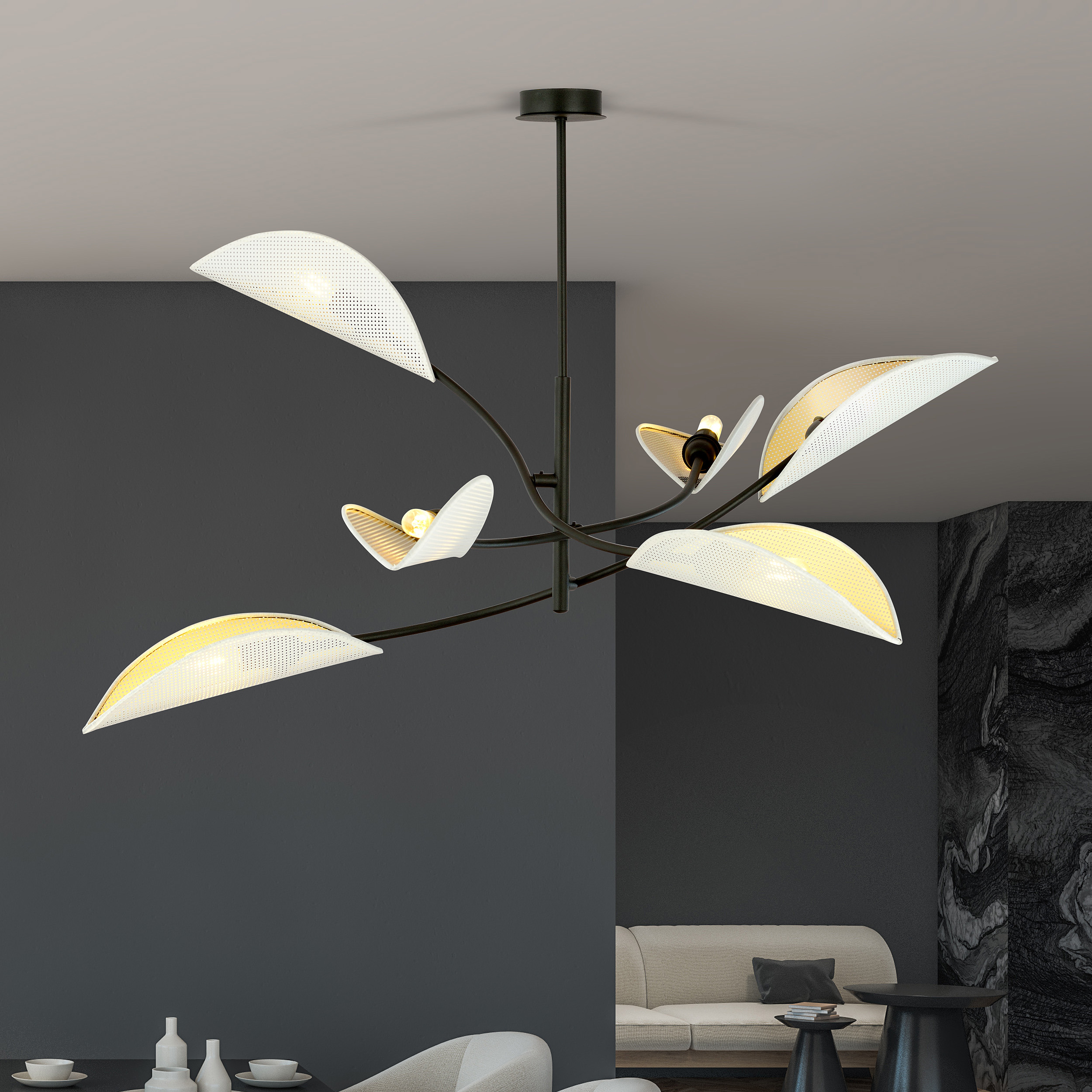 Applque 5 lampes desgn Cvl Dots Laton massf Dots B 5L Météore