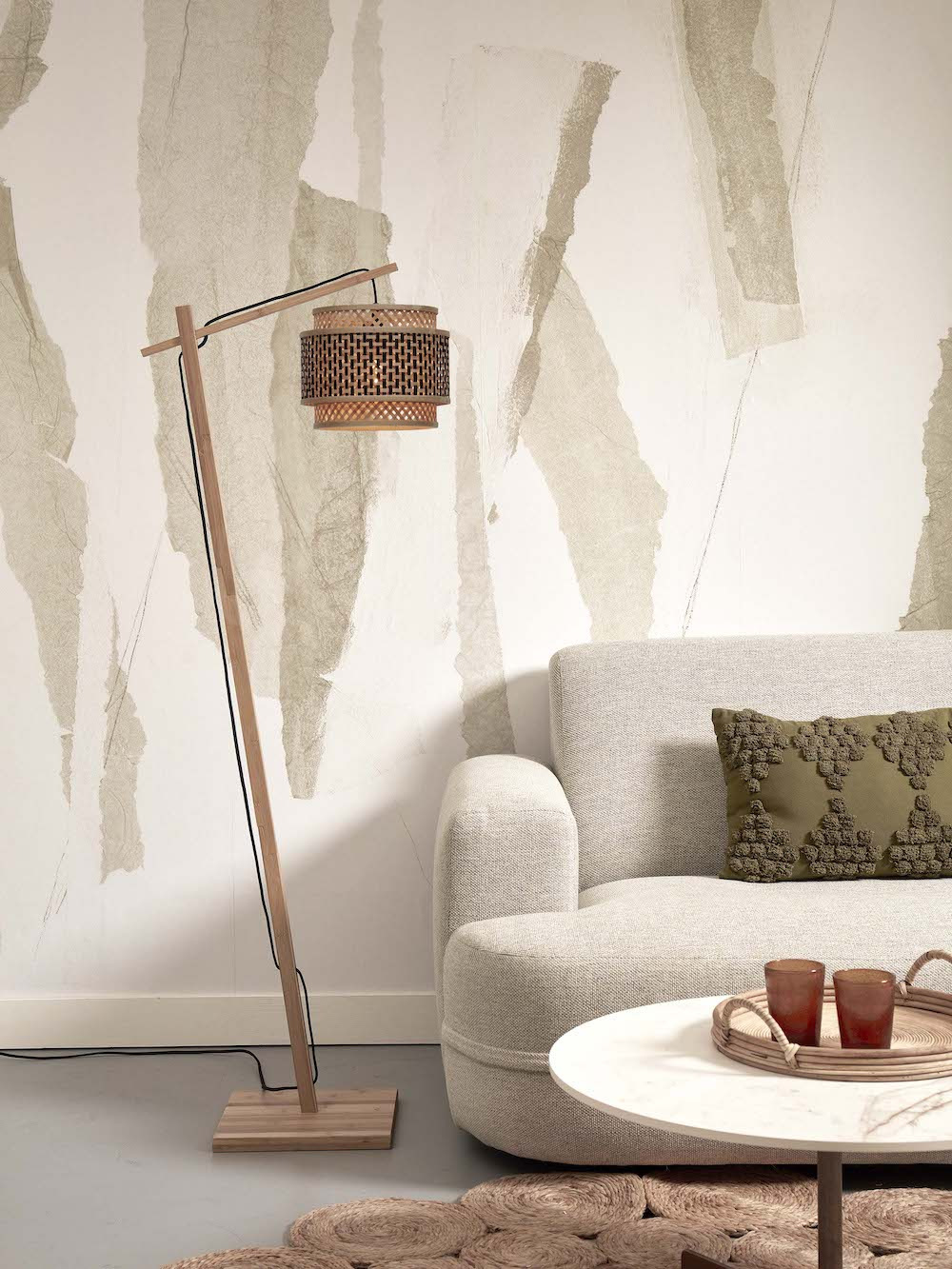 Lampadaire Bhutan FS avec abat-jour en Bambou naturel au design naturel par Good & Mojo