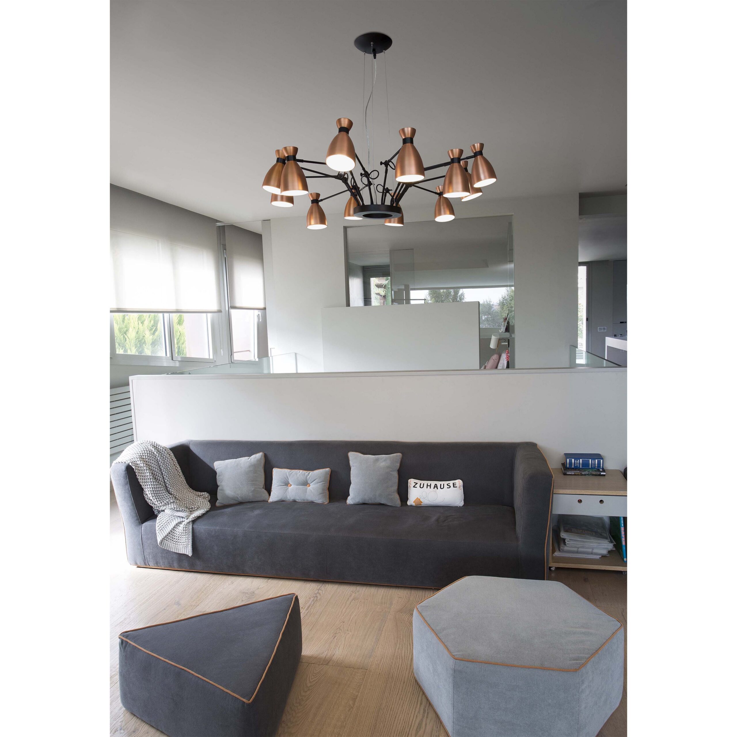 Suspension Lustre Old school Cuivre x12 au design vintage et retro Suspension Lustre Old school Cuivre x12 au design vintage et retro