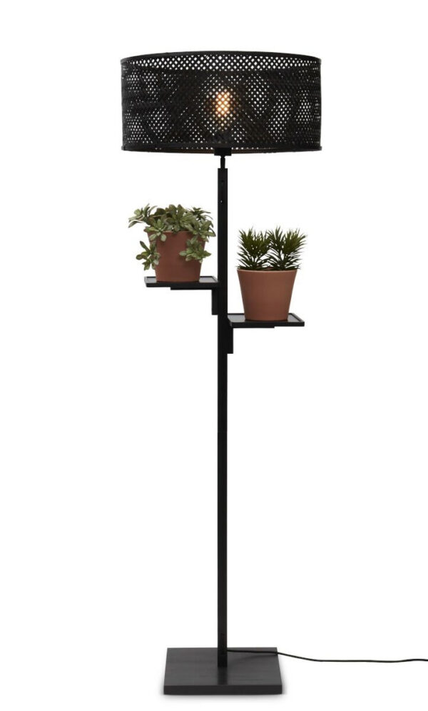 Lampadaire Java avec tablettes et abat-jour en Bambou naturel au design naturel par Good & Mojo