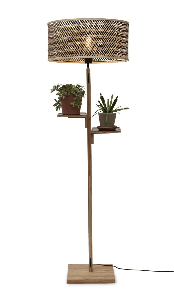 Lampadaire Java avec tablettes et abat-jour en Bambou naturel au design naturel par Good & Mojo
