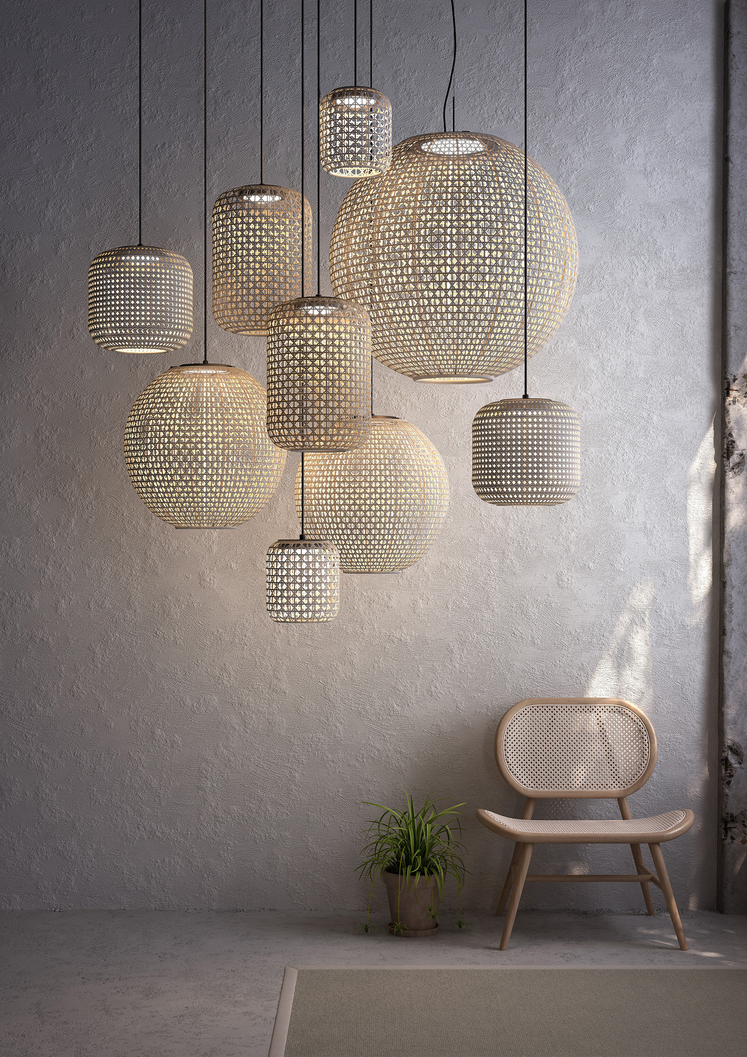 Plafonnier extérieur Nans Sphere PF en fibre synthétique par Joana Bover x Bover Plafonnier extérieur Nans Sphere PF en fibre synthétique par Joana Bover x Bover
