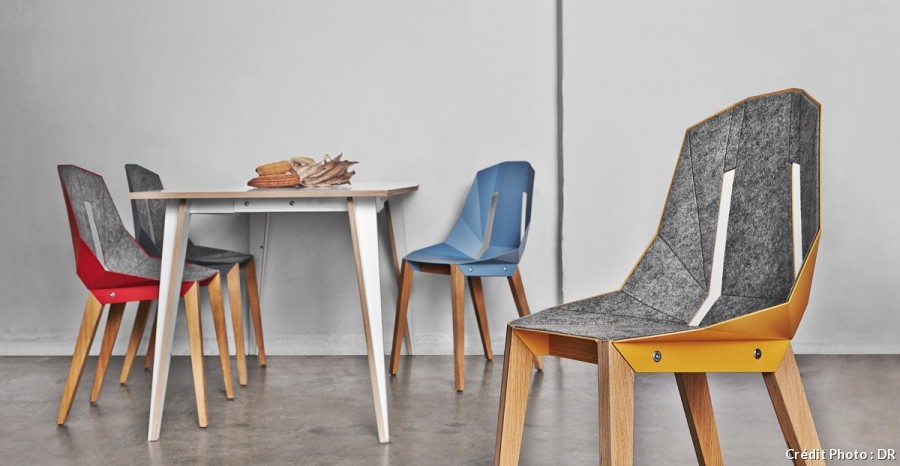 Chaise géométrique Diago Feutre en aluminium et bouleau au design minimaliste