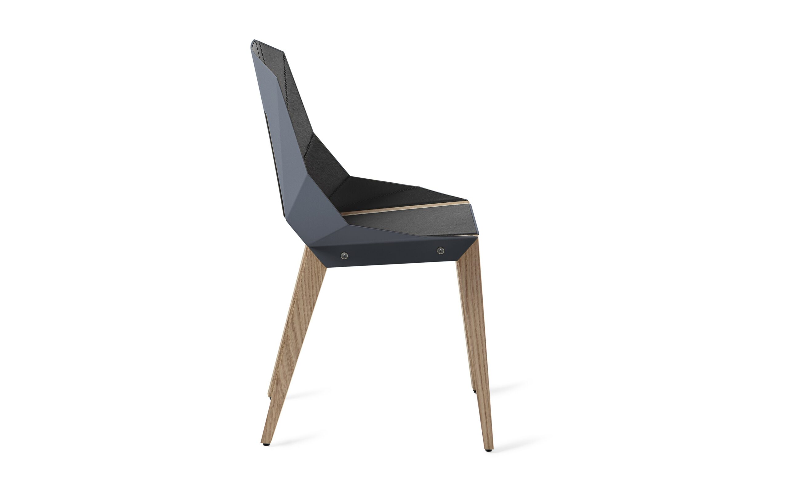 Chaise géométrique Diago Cuir en aluminium et bouleau au design minimaliste