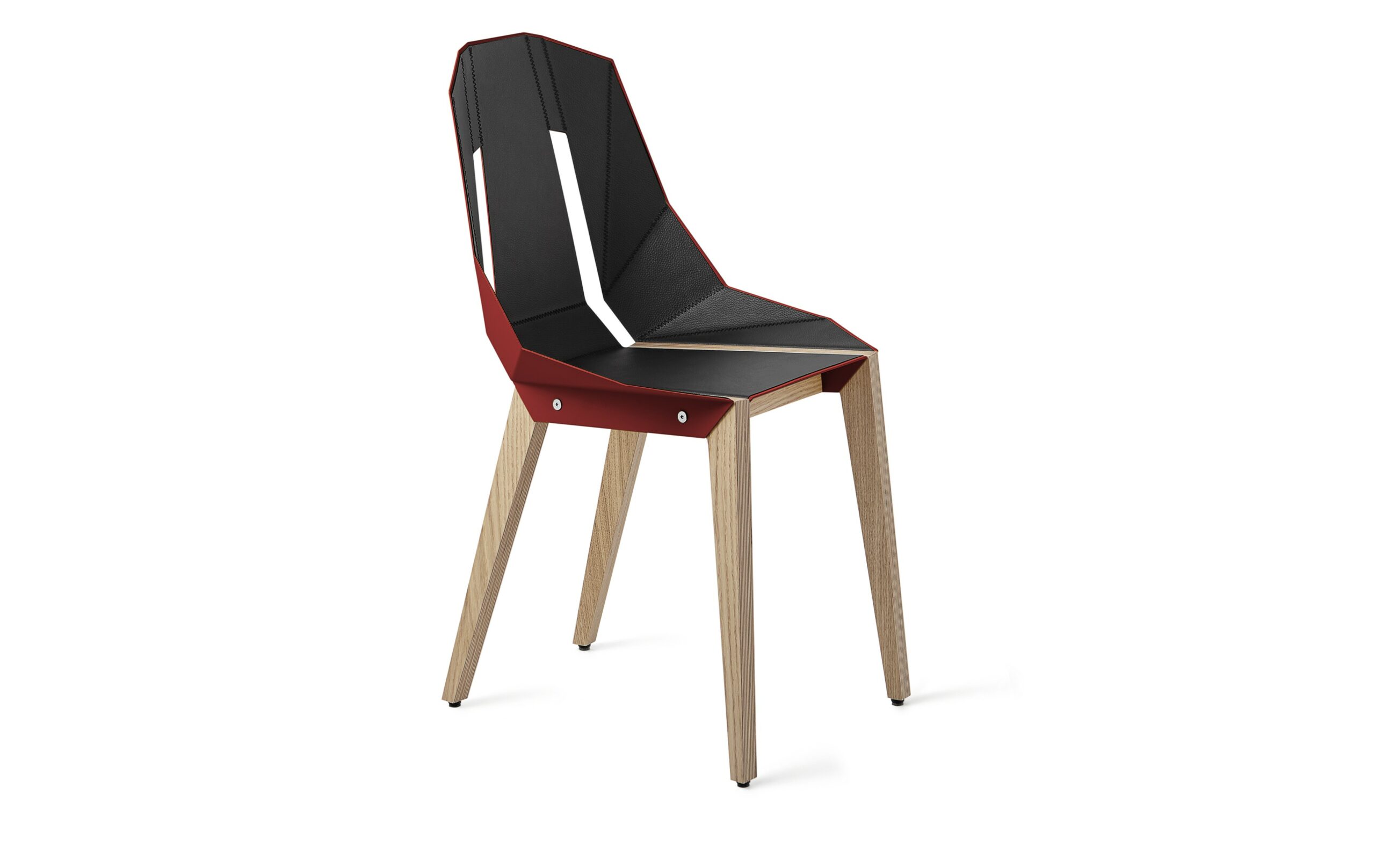 Chaise géométrique Diago Cuir en aluminium et bouleau au design minimaliste
