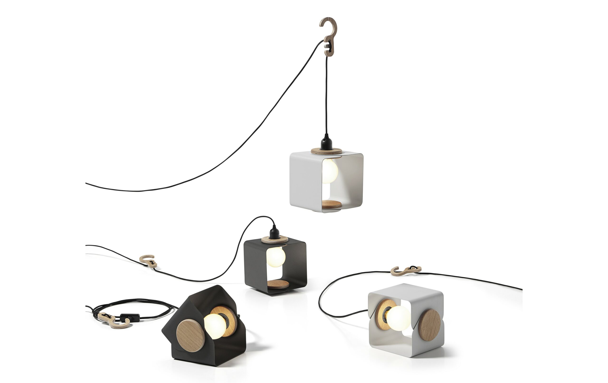 Lampe à poser baladeuse / Suspension Lampania au design contemporain en contreplaqué