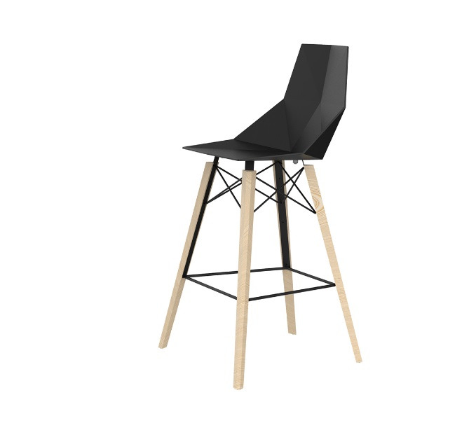 Chaise de bar Faz avec pieds en bois polypropylène au design contemporain par Ramón Esteve x Vondom Chaise de bar Faz avec pieds en bois polypropylène au design contemporain par Ramón Esteve x Vondom