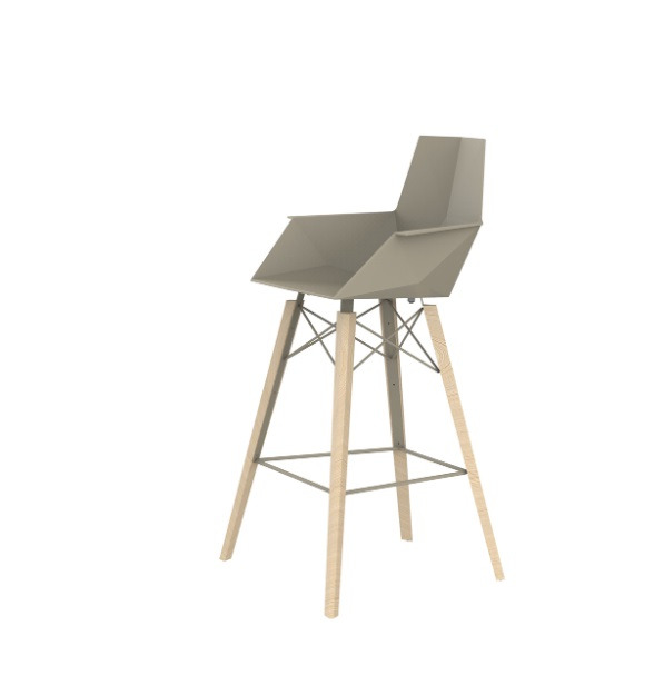Chaise de bar à accoudoir Faz avec pieds en bois en polypropylène au design contemporain par Ramón Esteve x Vondom Chaise de bar à accoudoir Faz avec pieds en bois en polypropylène au design contemporain par Ramón Esteve x Vondom