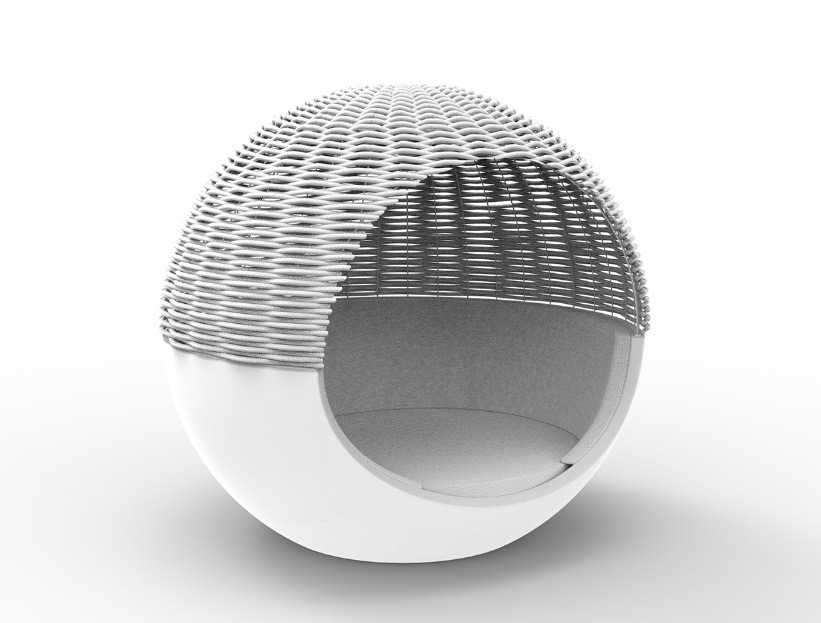 Lit de jardin Ulm Moon avec parasol en corde tressée au design contemporain par Ramón Esteve x Vondom