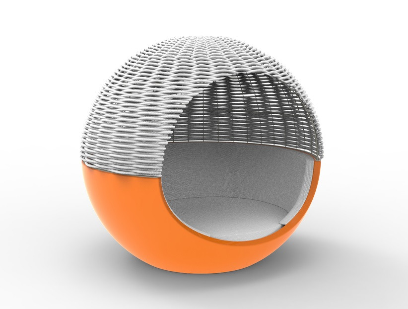 Lit de jardin Ulm Moon avec parasol en corde tressée au design contemporain par Ramón Esteve x Vondom