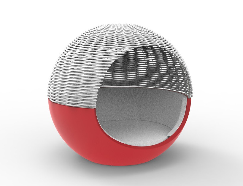 Lit de jardin Ulm Moon avec parasol en corde tressée au design contemporain par Ramón Esteve x Vondom Lit de jardin Ulm Moon avec parasol en corde tressée au design contemporain par Ramón Esteve x Vondom