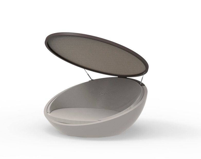 Chaise longue Ulm avec auvent en polyéthylène au design contemporain par Ramón Esteve x Vondom Chaise longue Ulm avec auvent en polyéthylène au design contemporain par Ramón Esteve x Vondom