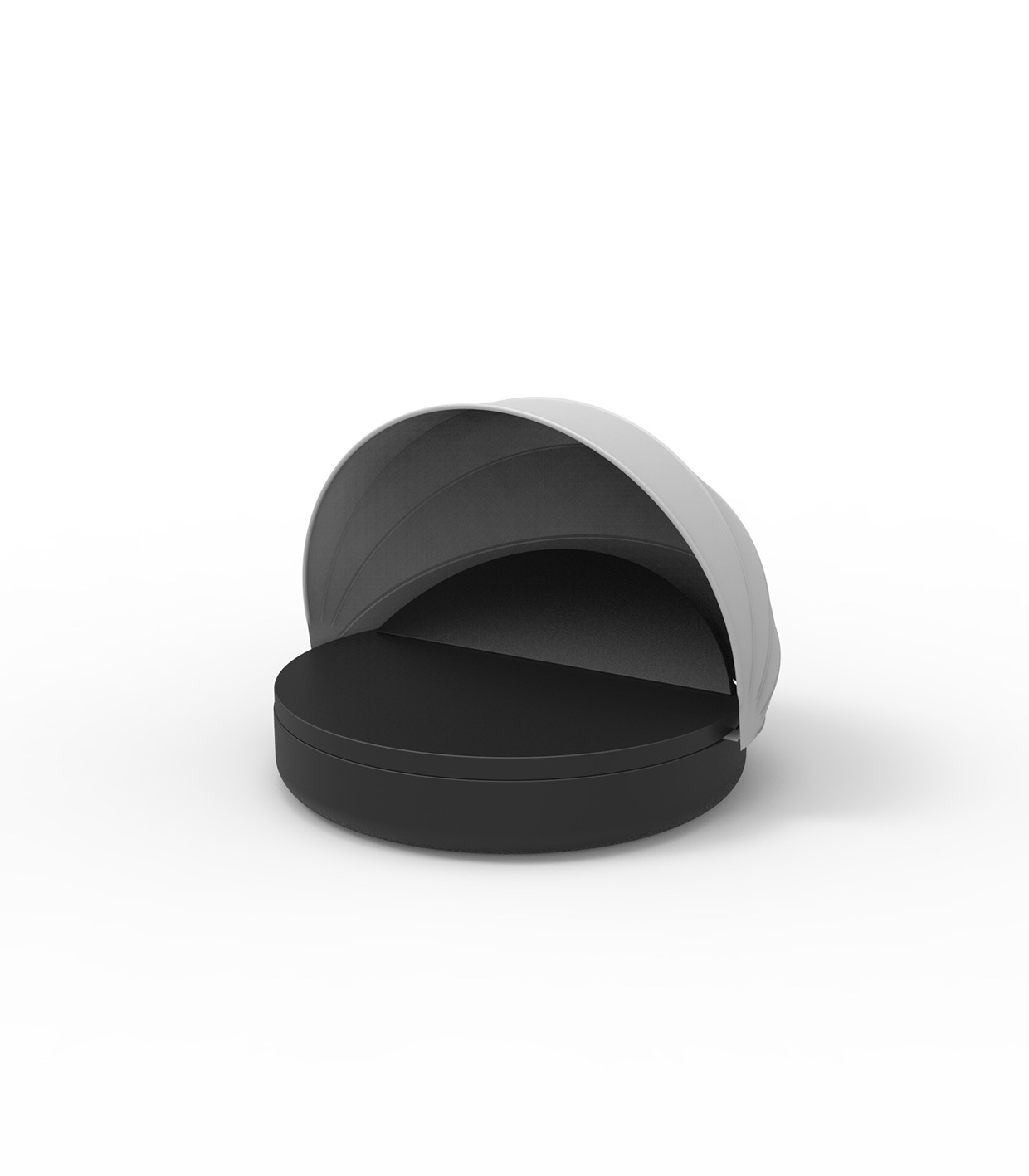 Lit de jardin Ulm avec dossier inclinable et auvent pliant au design contemporain par Ramón Esteve x Vondom Lit de jardin Ulm avec dossier inclinable et auvent pliant au design contemporain par Ramón Esteve x Vondom