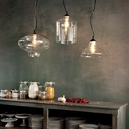 Suspension vintage Murano 2 en verre soufflé transparent