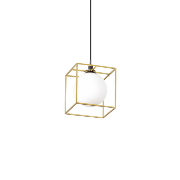 Suspension Lingotto en métal avec lampe en verre blanc soufflé - Ideal Lux