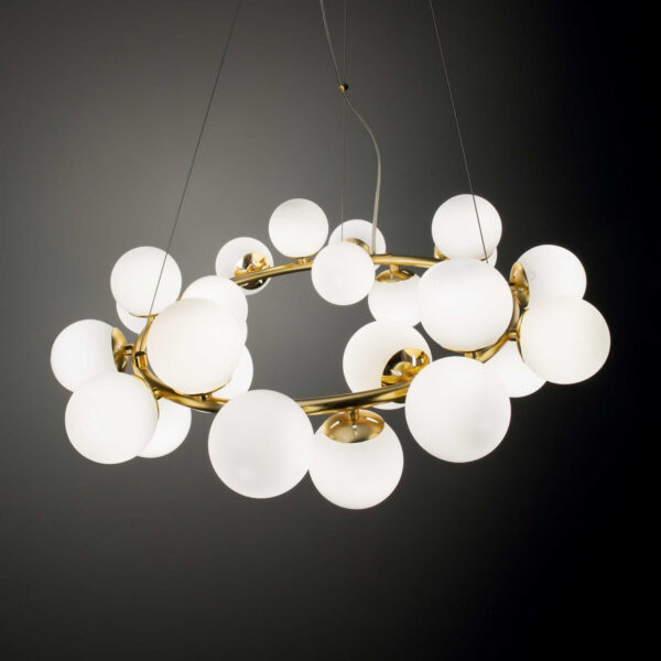Suspension DNA en métal doré avec 25 lampes en verre soufflé - Ideal Lux
