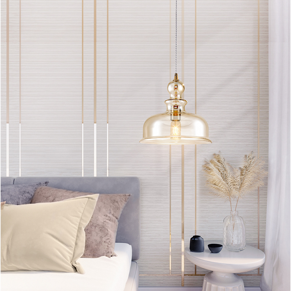 Suspension Tone en métal avec Lampe en dôme en verre soufflé de couleur ambre au design contemporain par Maytoni