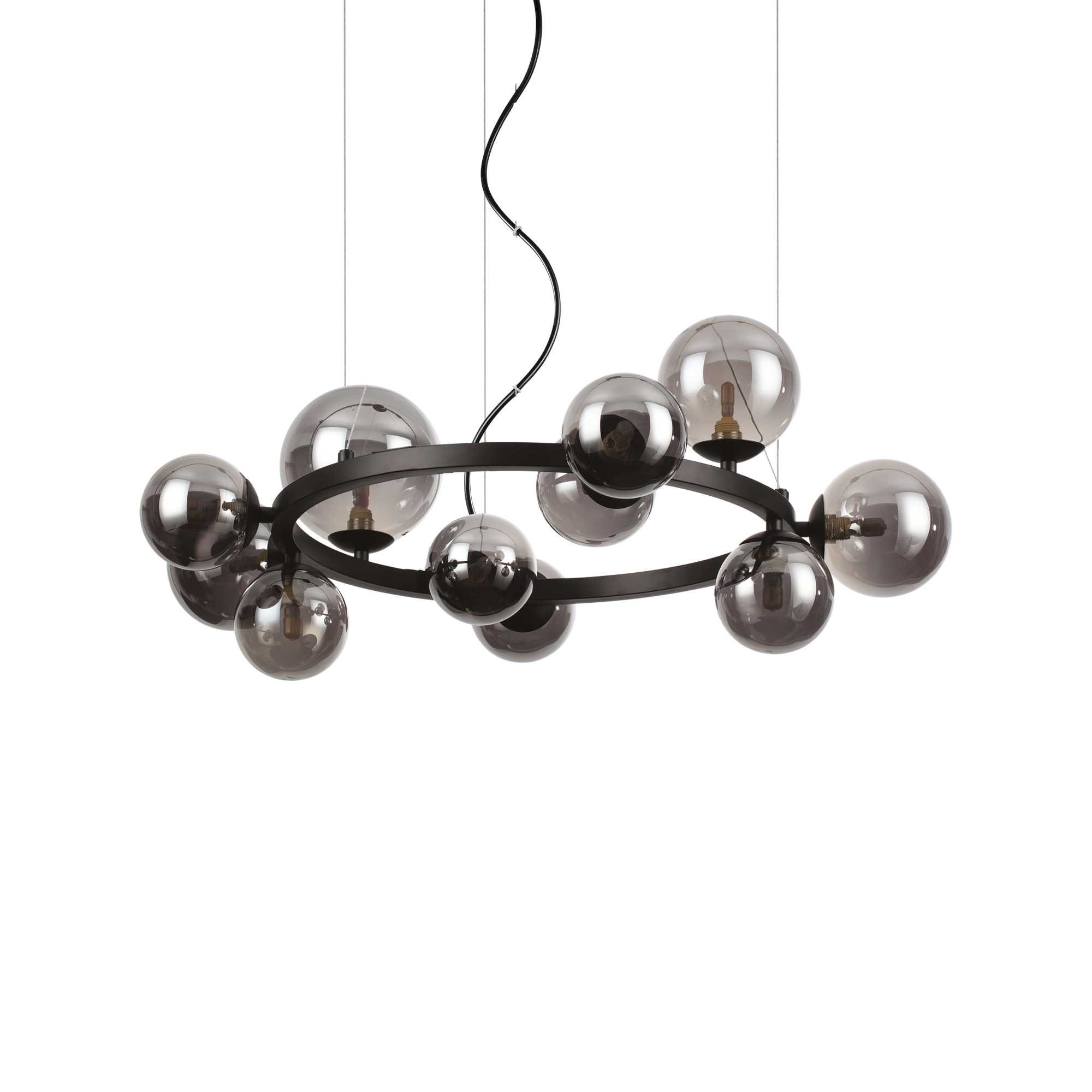 Suspension Perlage ronde en métal avec des diffuseurs en verre soufflé - Ideal Lux Suspension Perlage ronde en métal avec des diffuseurs en verre soufflé - Ideal Lux