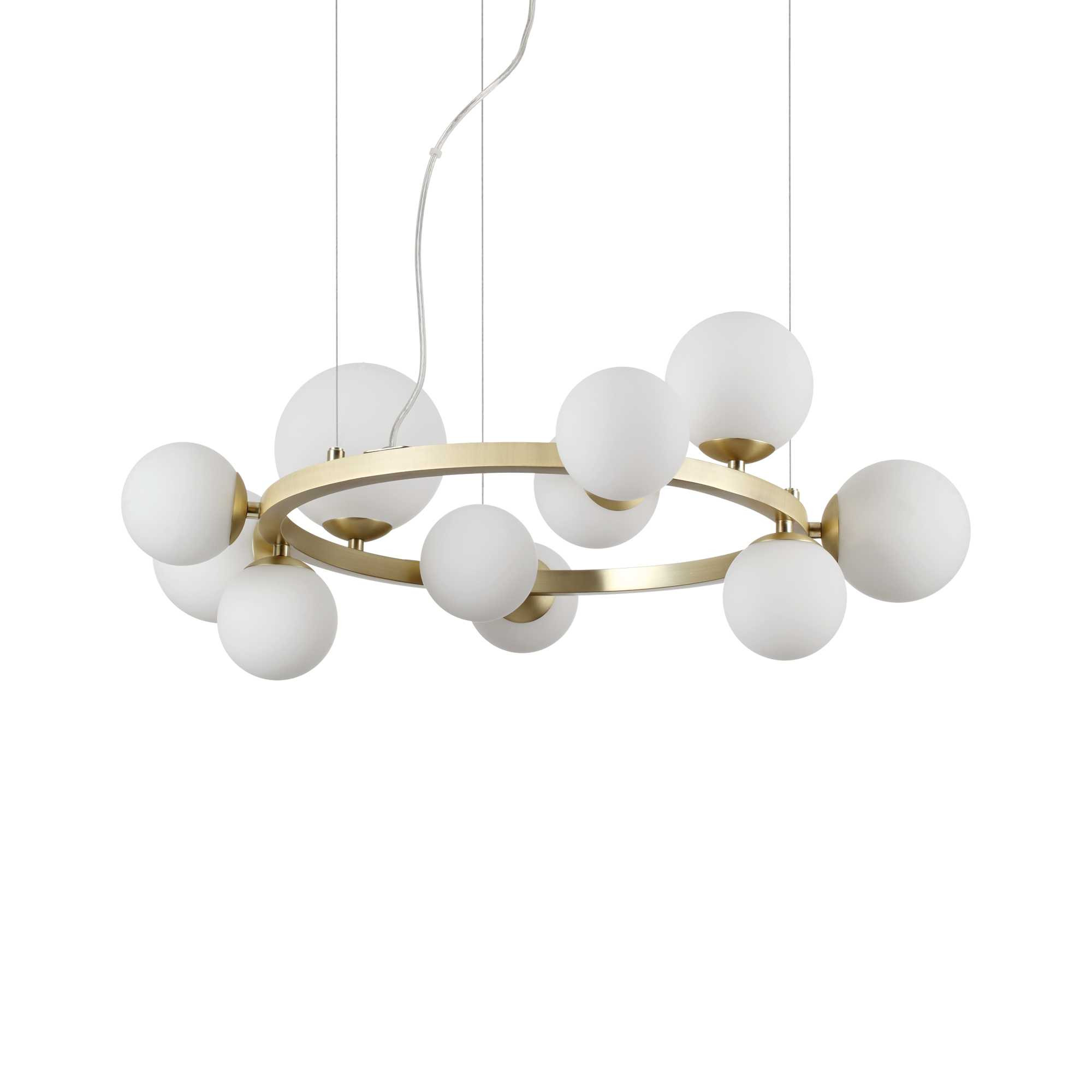 Suspension Perlage ronde en métal avec des diffuseurs en verre soufflé - Ideal Lux