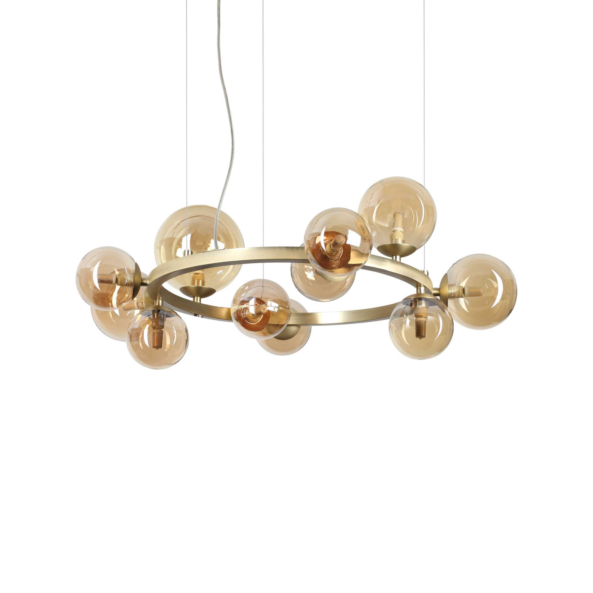 Suspension Perlage ronde en métal avec des diffuseurs en verre soufflé - Ideal Lux