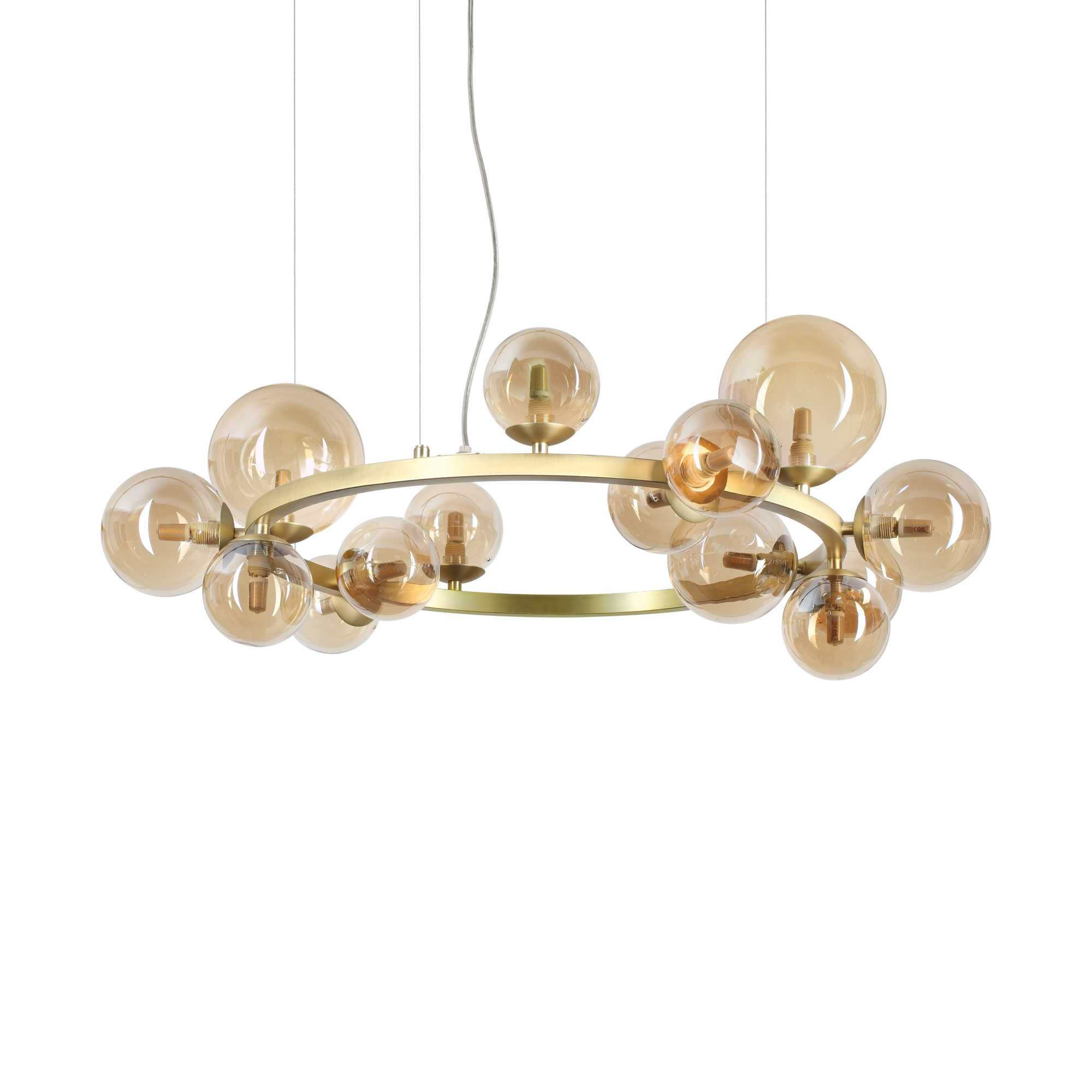 Suspension Perlage ronde en métal avec des diffuseurs en verre soufflé - Ideal Lux Suspension Perlage ronde en métal avec des diffuseurs en verre soufflé - Ideal Lux