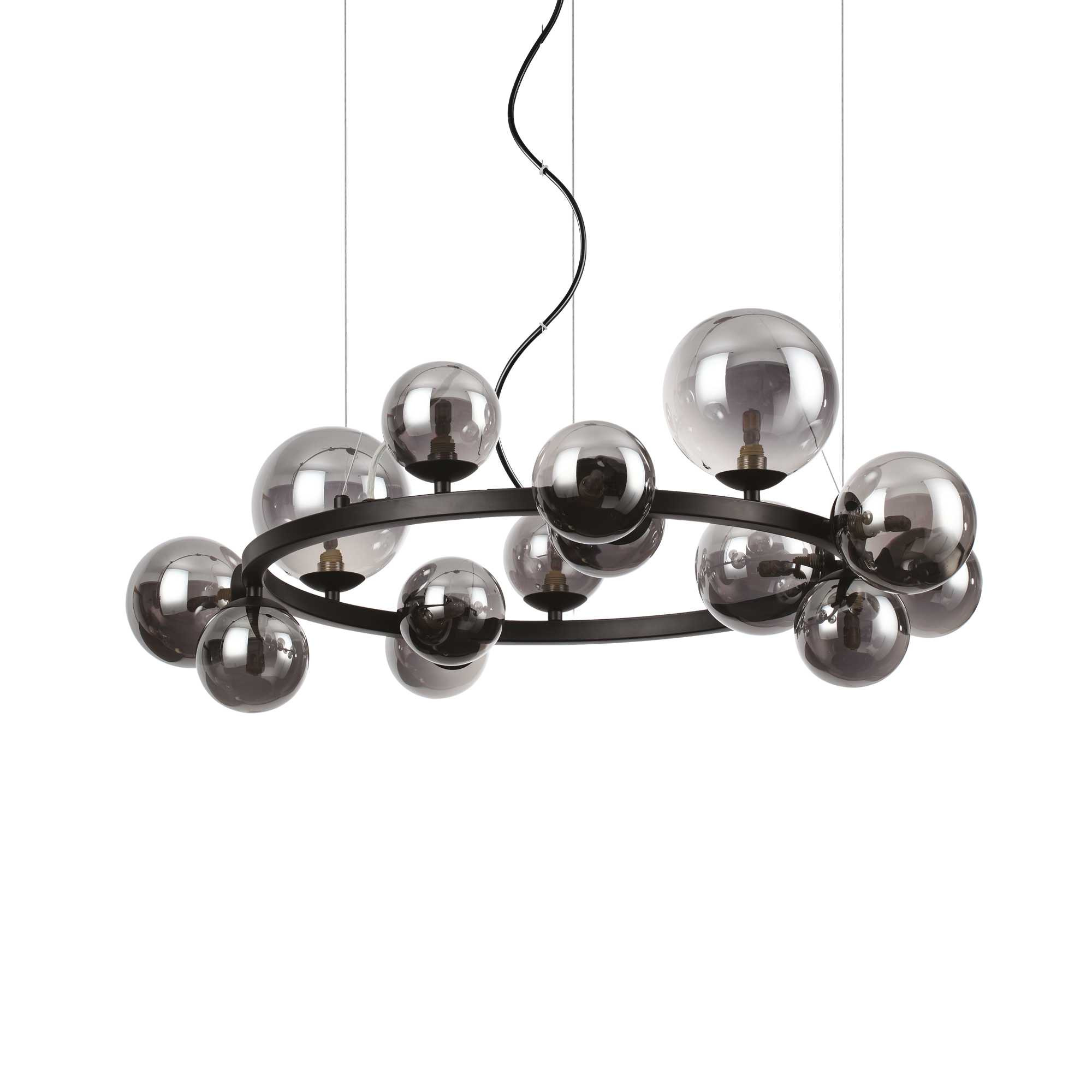 Suspension Perlage ronde en métal avec des diffuseurs en verre soufflé - Ideal Lux Suspension Perlage ronde en métal avec des diffuseurs en verre soufflé - Ideal Lux