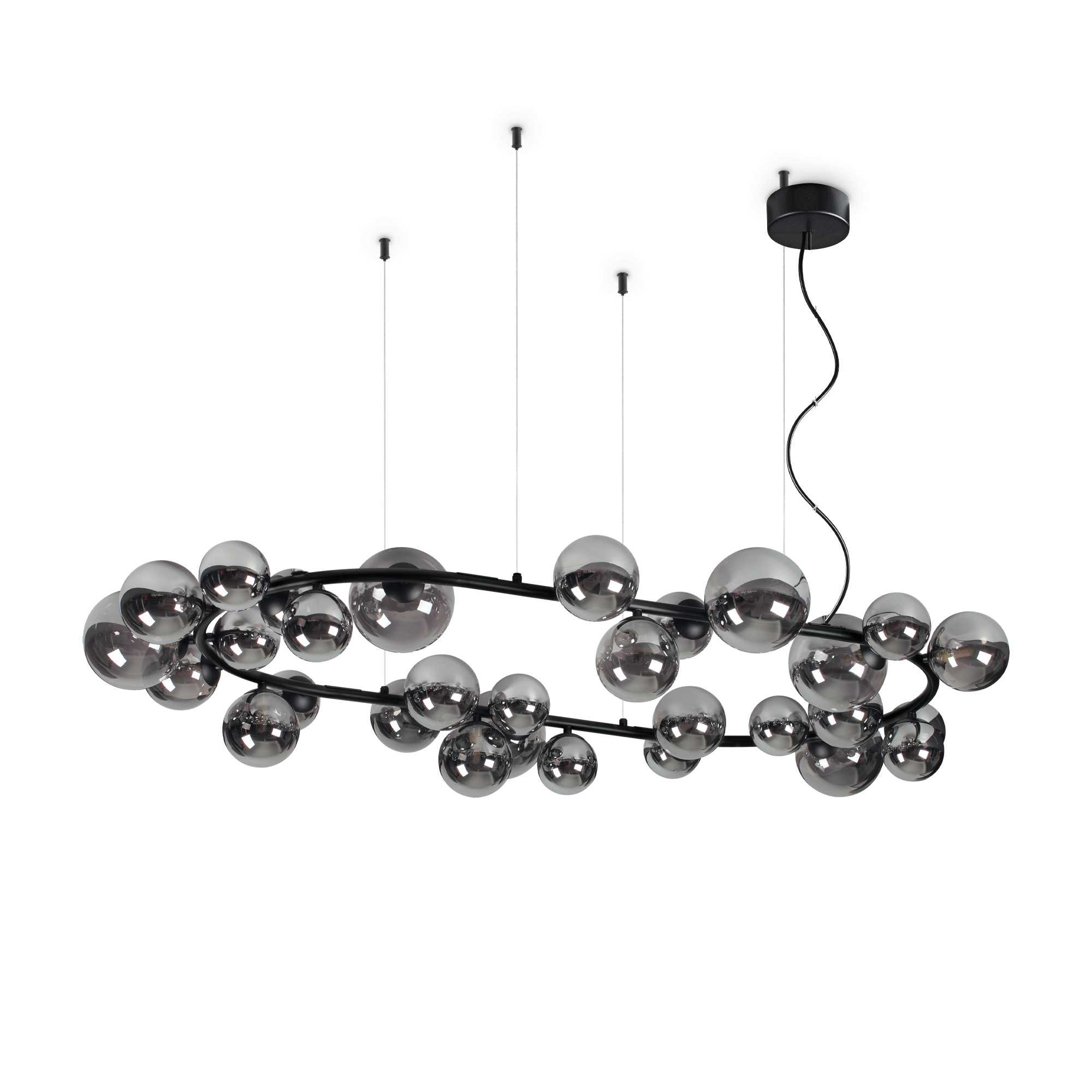 Suspension Perlage ronde en métal avec des diffuseurs en verre soufflé - Ideal Lux Suspension Perlage ronde en métal avec des diffuseurs en verre soufflé - Ideal Lux