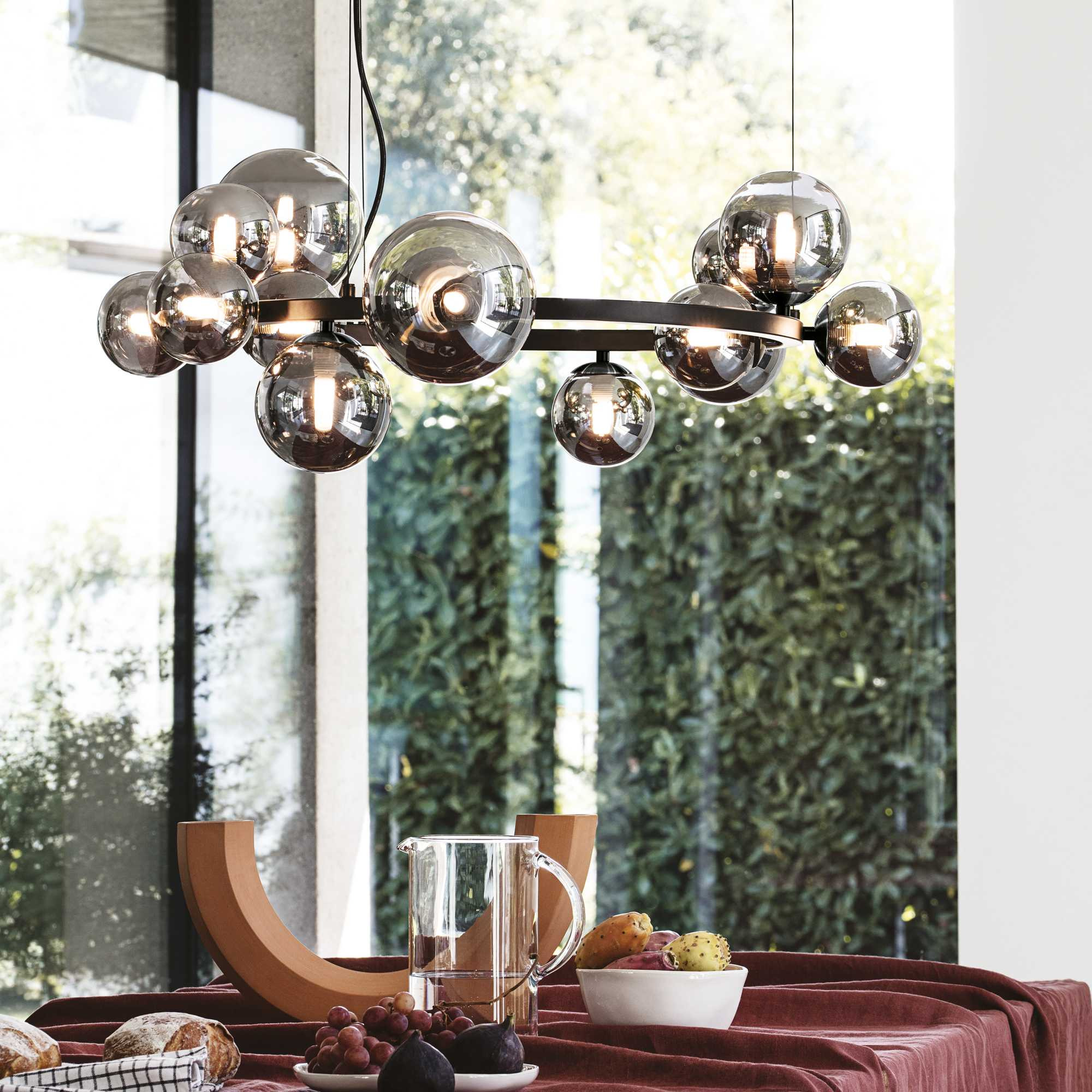 Suspension Perlage ronde en métal avec des diffuseurs en verre soufflé - Ideal Lux Suspension Perlage ronde en métal avec des diffuseurs en verre soufflé - Ideal Lux
