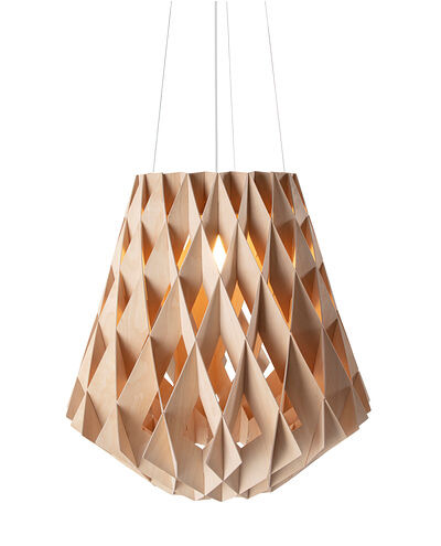 Suspension Signature évasée avec base en métal et abat-jour en contreplaqué de bouleau au design contemporain par Pilke Lights Suspension Signature évasée avec base en métal et abat-jour en contreplaqué de bouleau au design contemporain par Pilke Lights