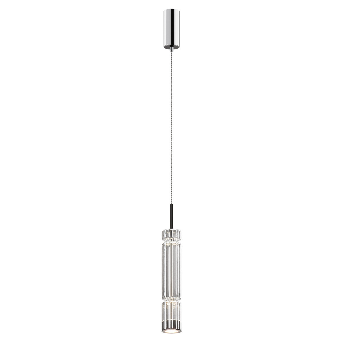 Suspension Ordo base en métal avec diffuseur en verre cylindrique avec un motif en relief au design contemporain par Maytoni Suspension Ordo base en métal avec diffuseur en verre cylindrique avec un motif en relief au design contemporain par Maytoni