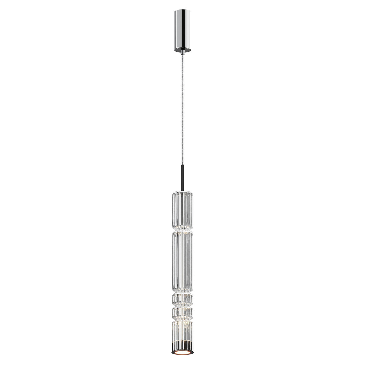 Suspension Ordo base en métal avec diffuseur en verre cylindrique avec un motif en relief au design contemporain par Maytoni Suspension Ordo base en métal avec diffuseur en verre cylindrique avec un motif en relief au design contemporain par Maytoni