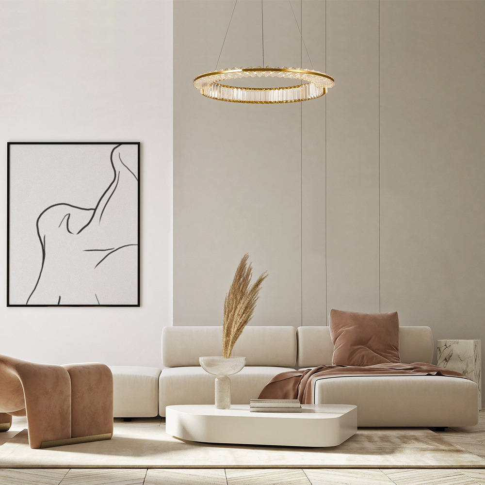 Suspension Krone ronde base en métal avec diffuseur en verre transparent au design contemporain par Maytoni Suspension Krone ronde base en métal avec diffuseur en verre transparent au design contemporain par Maytoni