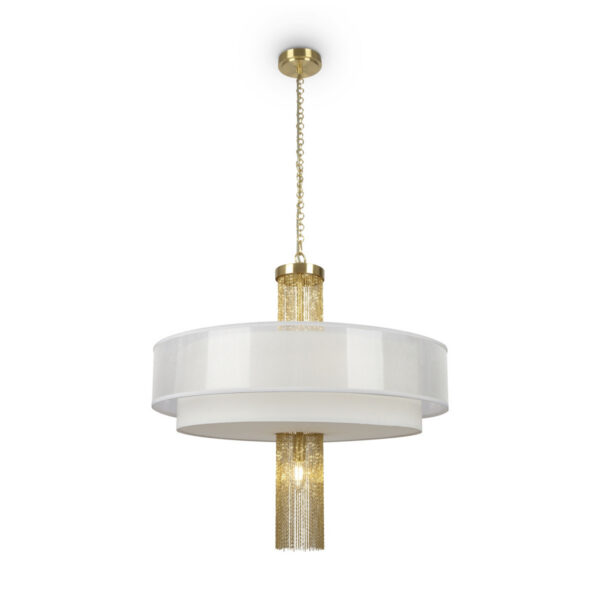 Suspension Impressive base en acier inoxydable avec abat-jour en tissu blanc au design contemporain par Maytoni