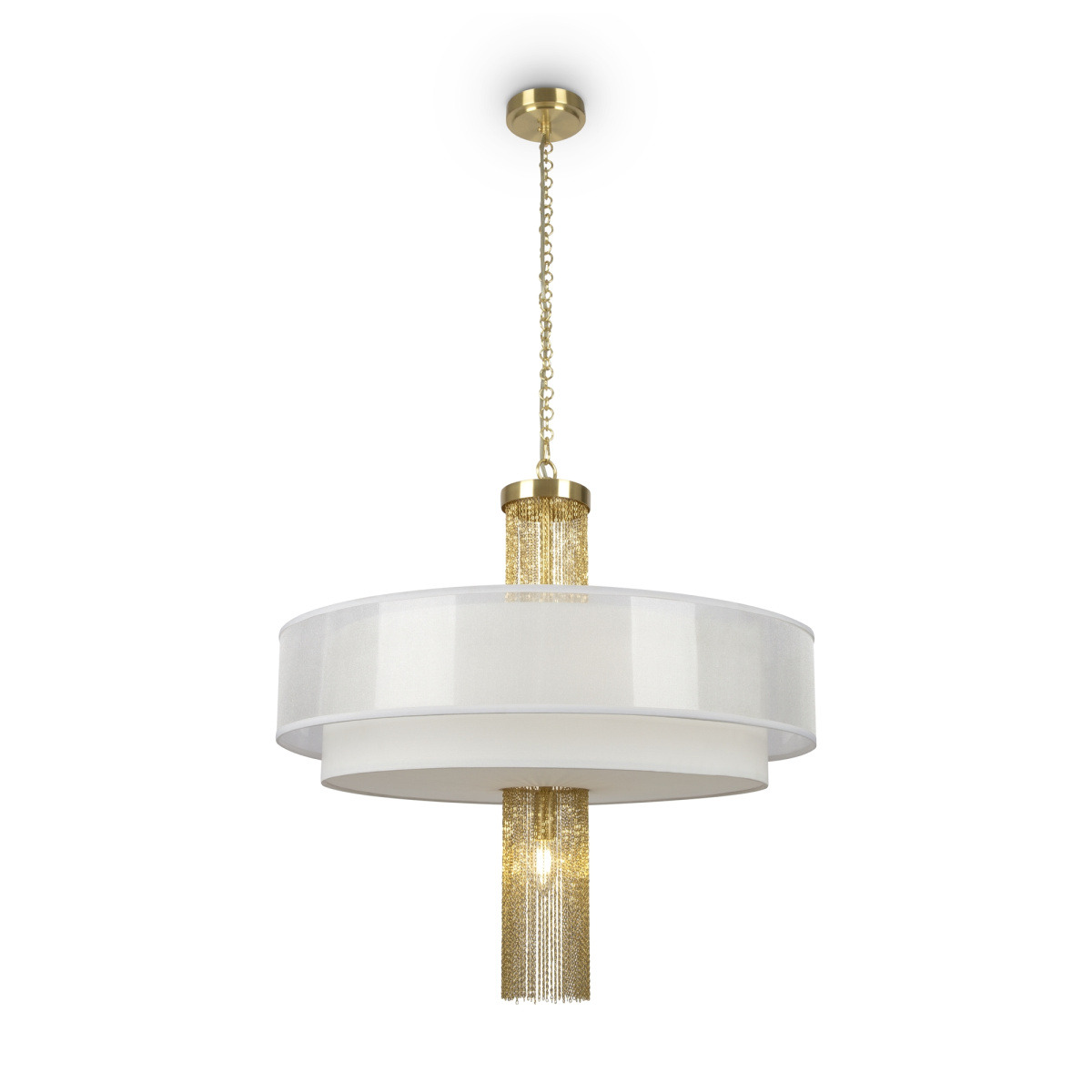 Suspension Impressive base en acier inoxydable avec abat-jour en tissu blanc au design contemporain par Maytoni