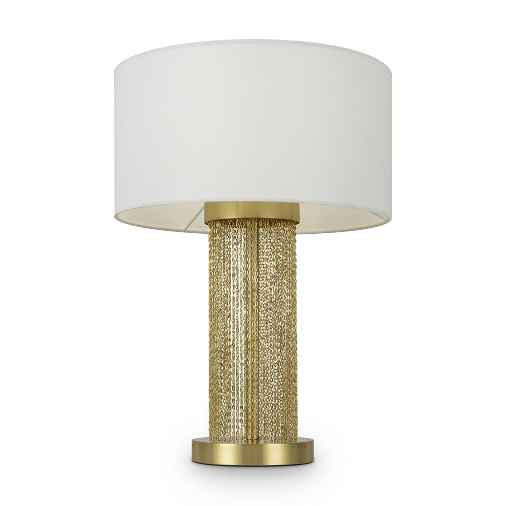 Lampe à poser Impressive base en acier inoxydable avec abat-jour en tissu blanc au design contemporain par Maytoni