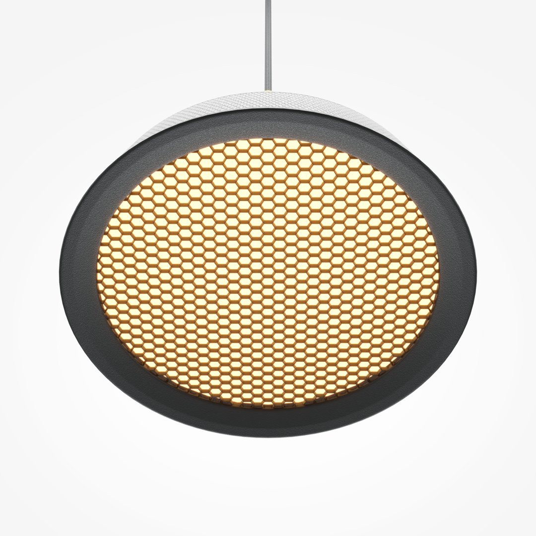 Suspension EI base en métal et abat-jour tablette avec un relief graphique au design contemporain par Maytoni Suspension EI base en métal et abat-jour tablette avec un relief graphique au design contemporain par Maytoni