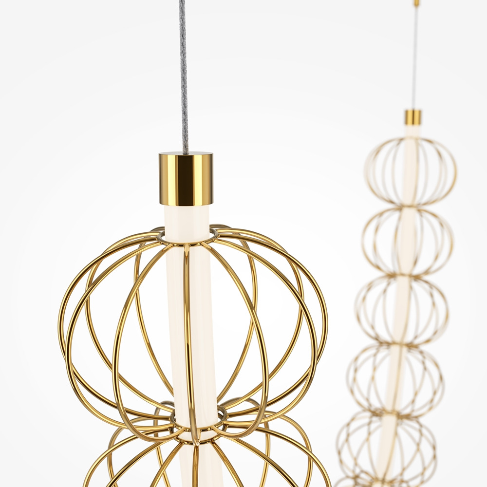 Plafonnier Golden Cage en métal avec diffuseur sphérique et décor en fil de fer au design contemporain par Maytoni Plafonnier Golden Cage en métal avec diffuseur sphérique et décor en fil de fer au design contemporain par Maytoni