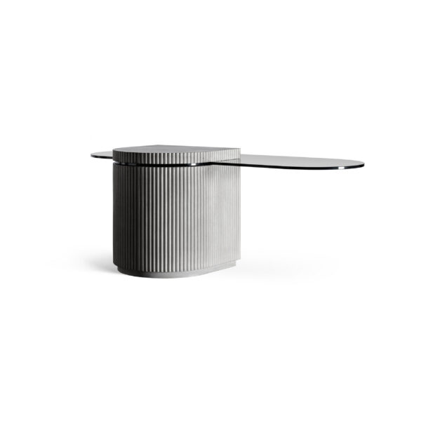Table basse Strut the pill en béton avec plateau en verre au style industriel par Bertrand Jayr x Lyon Beton