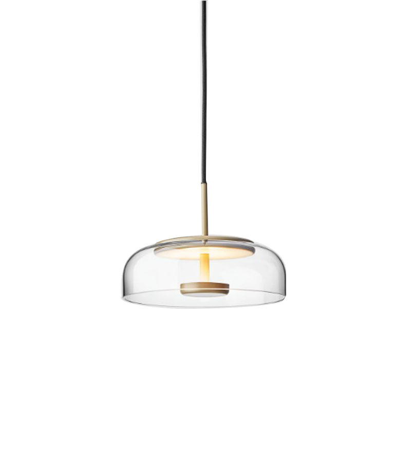 Suspension Blossi base en métal avec abat-jour en verre transparent au design contemporain par Sofie Refer x Nuura