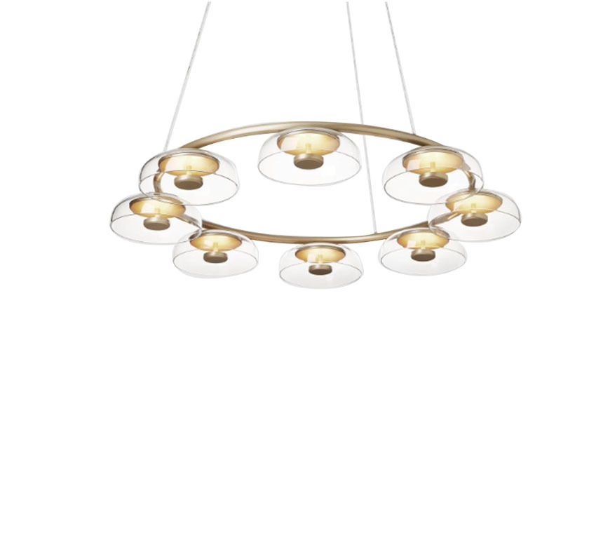Suspension Blossi base en métal avec abat-jour en verre transparent au design contemporain par Sofie Refer x Nuura Suspension BLossi 8 nordic