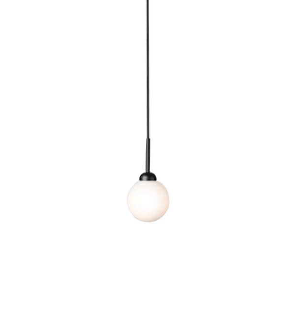 Suspension Apiales 1 tige en métal avec abat-jour en verre opale blanc