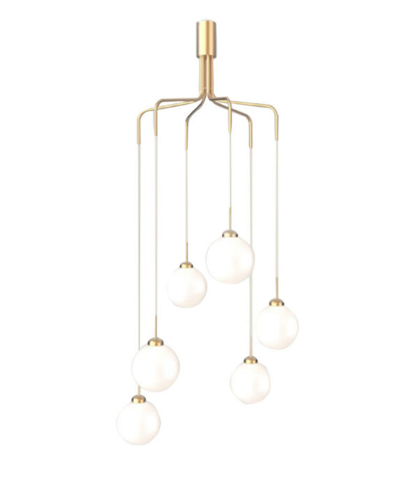 Suspension Apiales en grappe tige en métal avec abat-jour en verre opale blanc au design contemporain par Sofie Refer x Nuura