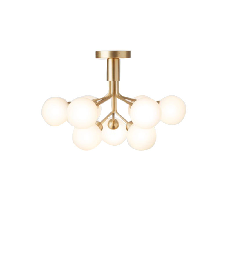 Plafonnier Apiales base en métal avec abat-jour en verre opale blanc au design contemporain par Sofie Refer x Nuura Plafonnier Apiales base en métal avec abat-jour en verre opale blanc au design contemporain par Sofie Refer x Nuura