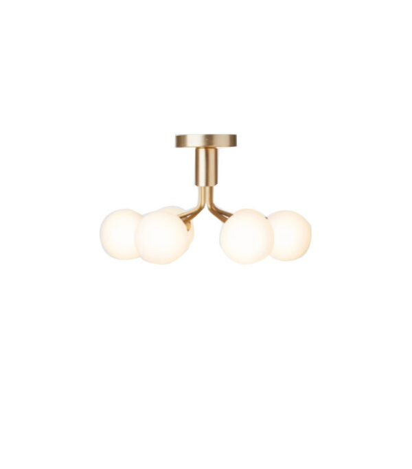 Plafonnier Apiales base en métal avec abat-jour en verre opale blanc au design contemporain par Sofie Refer x Nuura