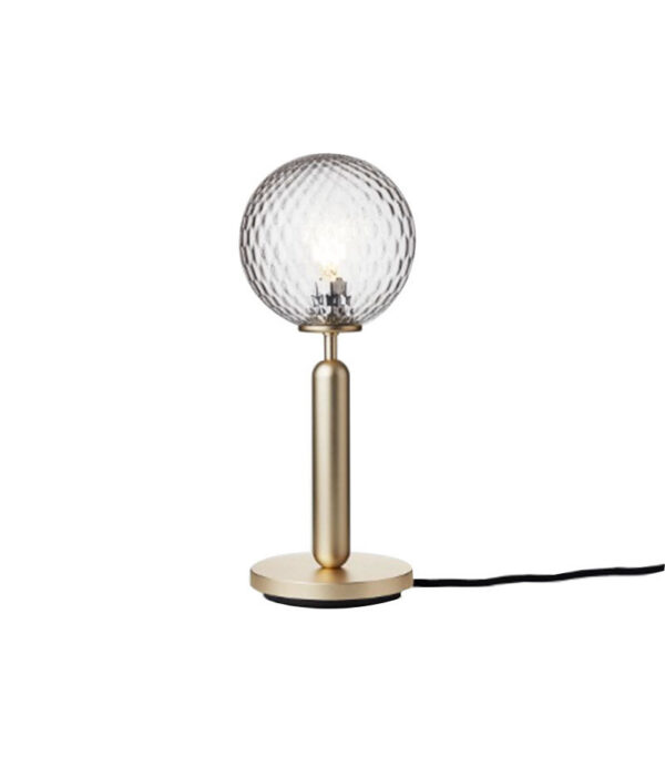 Lampe à poser Miira base en métal avec abat-jour en verre transparent gaufré au design contemporain par Sofie Refer x Nuura