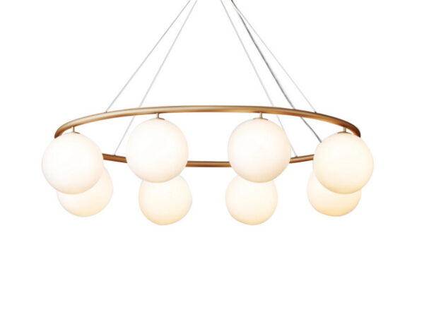 Suspension Miira 8 ovale base en métal avec abat-jour en verre Optic clear au design contemporain par Sofie Refer x Nuura