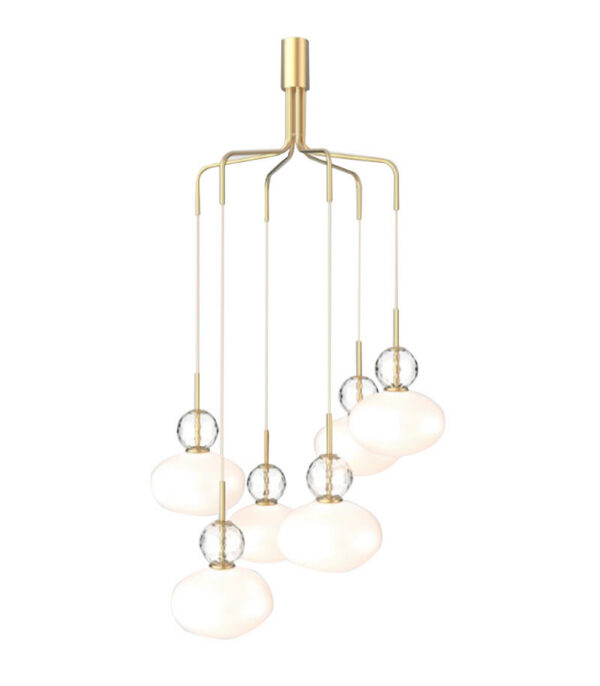 Suspension Rizzatto cluster 6 tiges en métal avec abat-jour en verre au design contemporain par Sofie Refer x Nuura
