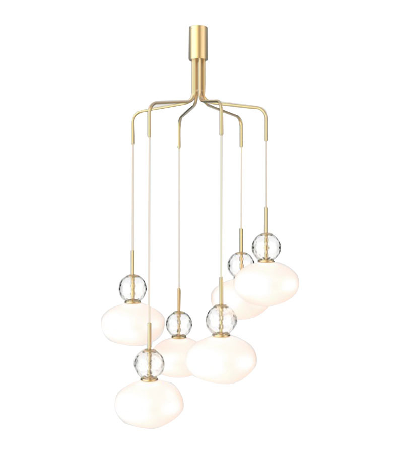Suspension Rizzatto cluster 6 tiges en métal avec abat-jour en verre au design contemporain par Sofie Refer x Nuura